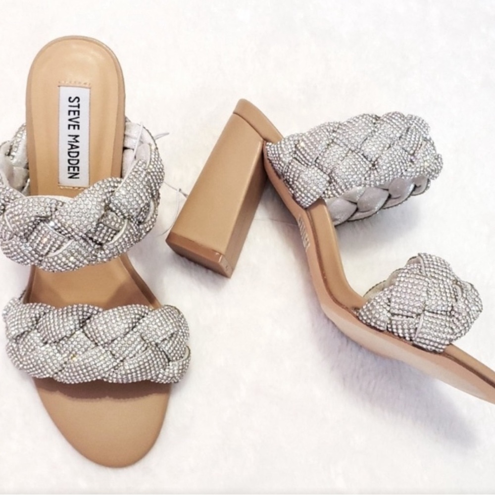 Steve Madden Nider Kenley Puffy Braided Rhinestone Open Toe High Heels